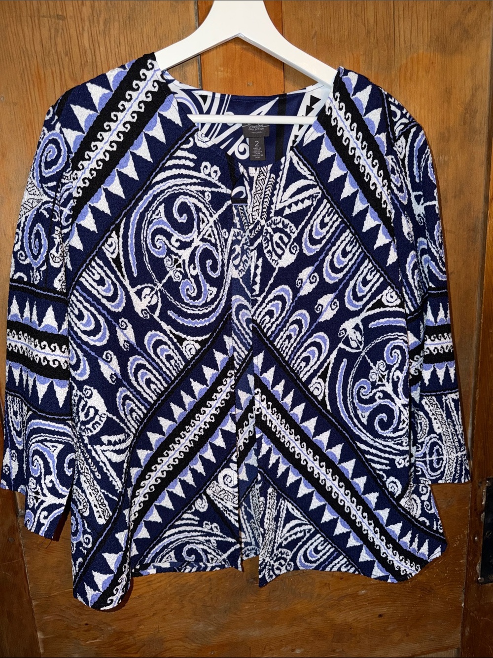 Chico’s Travelers Collection Women’s Navy & White Patterned Lightweight Jacket